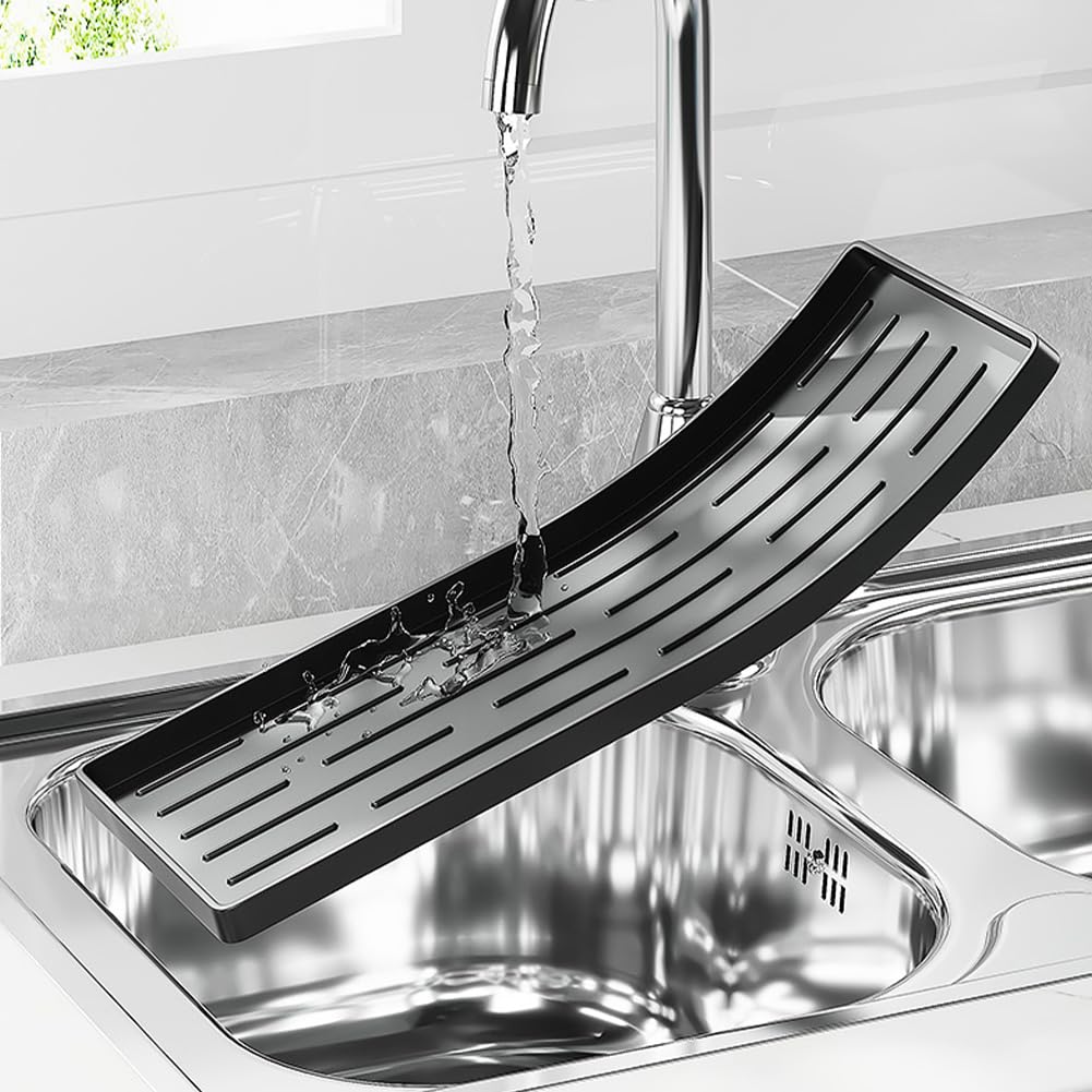 Garvee Set di 2 scolapiatti multifunzionali in acciaio al carbonio - Salvaspazio e regolabile - Acciaio inossidabile - Per lavello da cucina - Nero