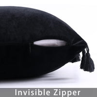 Cuscino in velluto Garvee con nappe, cerniera nascosta, 12x20 pollici, nero, rettangolare, per soggiorno