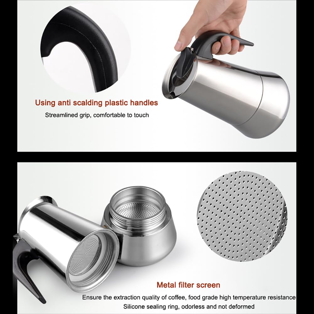 Caffettiera moka italiana GARVEE, 6 tazze, 300 ml, acciaio inossidabile, compatibile con induzione, classica, per cucina