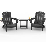 Set Garvee 2 Sedie Adirondack Pieghevoli con Tavolino, HDPE Resistente a Tutto Tempo, Braccioli Larghe, Nero, per Patio e Giardino - Nero