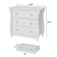 Cassettiera Garvee a 3 cassetti, moderna, camera da letto, legno bianco, maniglie in metallo, robusta, versatile, soggiorno, corridoio