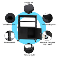 Carrello AV mobile Garvee con serratura, supporto tramite laptop regolabile in altezza, acciaio, ruota con frequenza, ufficio e presentazioni, nero, 24-42 pollici
