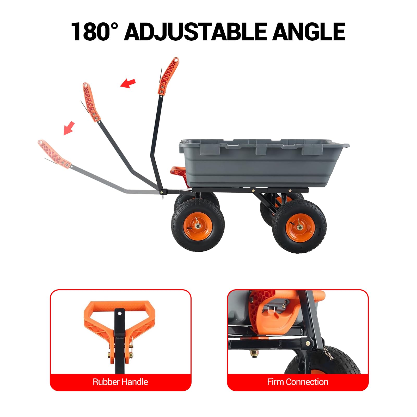Autocarro con cassone ribaltabile per impieghi gravosi Garvee, capacità di 408 kg, pneumatici fuoristrada da 33 cm, maniglia 2 in 1, telaio in metallo, scarico rapido, per giardino e cortile, robusto grigio