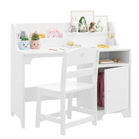 Scrivania per bambini Garvee White con sedia, in legno, contenitore ed ergonomica per camerette, 3-8 anni, bianca