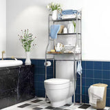 Mobiletto portaoggetti sopra il WC Garvee in acciaio inox con 3 ripiani, porta carta igienica, ganci, autoportante, salvaspazio per il bagno - Bianco