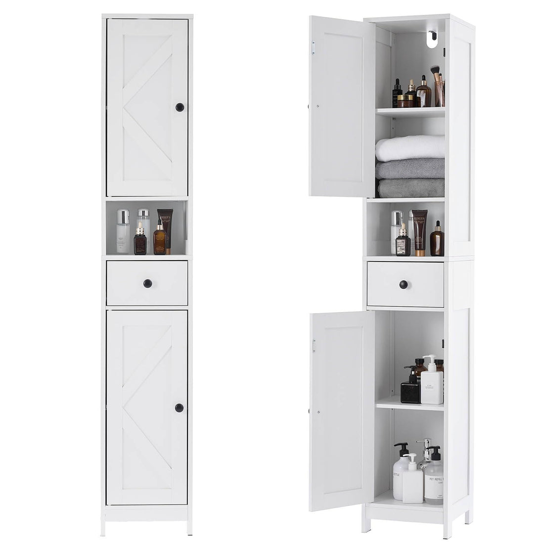 Mobiletto da bagno alto Garvee con 2 ripiani regolabili, autoportante, MDF resistente, design bianco moderno, salvaspazio per bagno e cucina