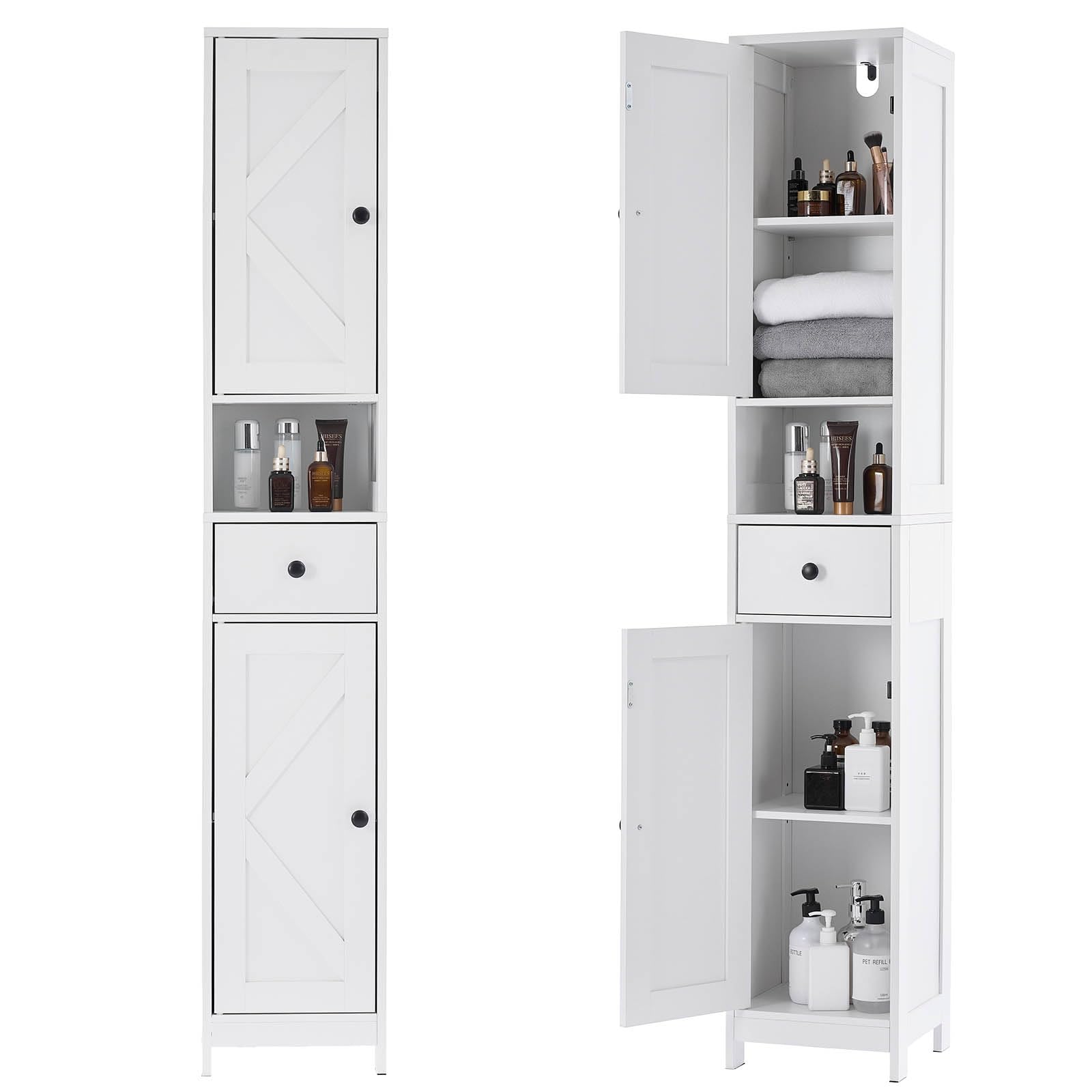 Mobiletto da bagno alto Garvee con 2 ripiani regolabili, autoportante, MDF resistente, design bianco moderno, salvaspazio per bagno e cucina