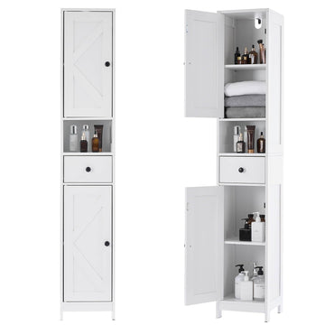 Mobiletto da bagno alto Garvee con 2 ripiani regolabili, autoportante, MDF resistente, design bianco moderno, salvaspazio per bagno e cucina