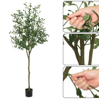 Albero di ulivo artificiale Garvee da 6 piedi con foglie e frutti realistici per la decorazione di soggiorno, camera da letto e ufficio, 180 cm, verde
