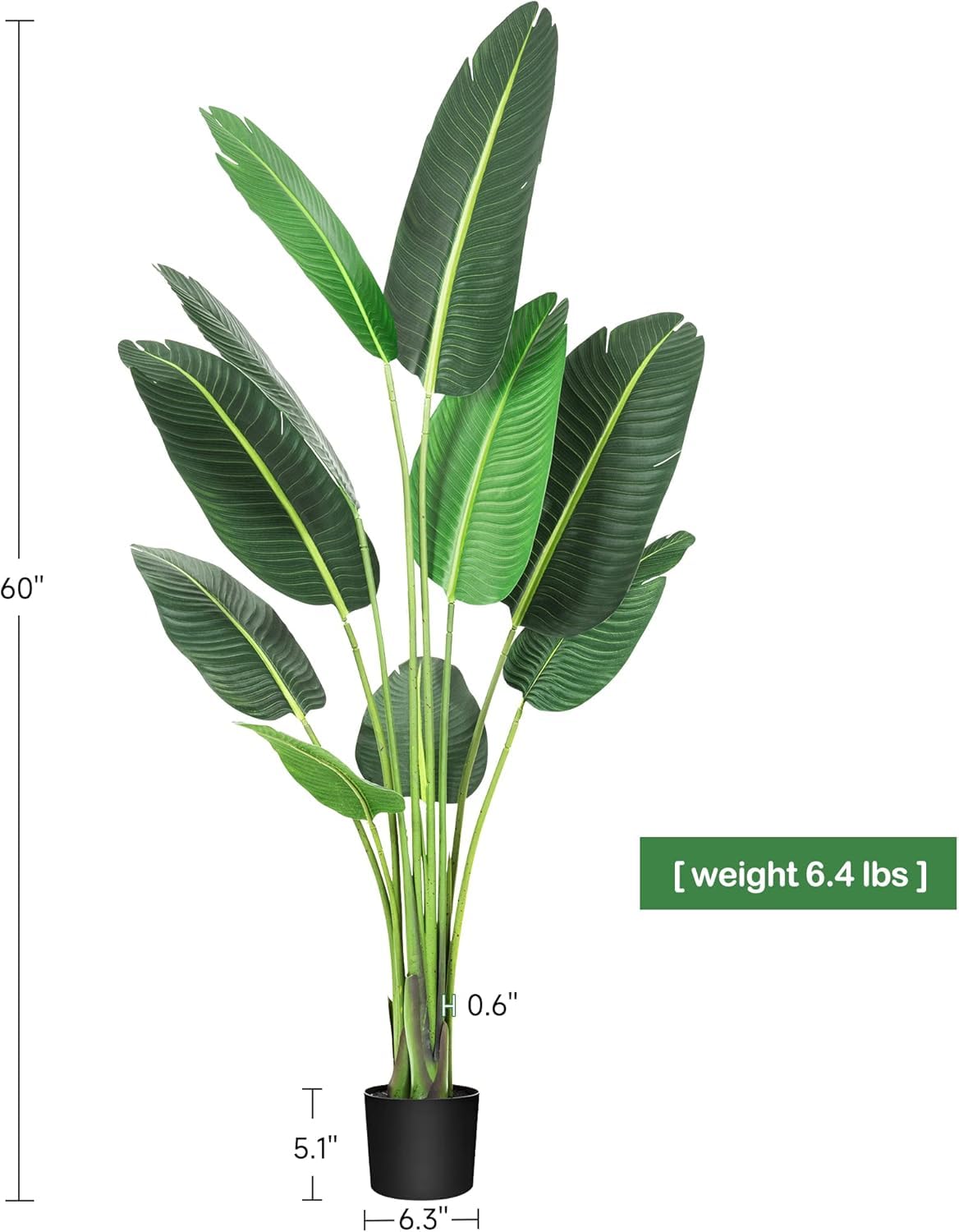 Albero artificiale di uccello del paradiso Garvee da 60 pollici con 10 tronchi regolabili, vaso di cemento resistente per decorazione interna e stelle, realistico, verde
