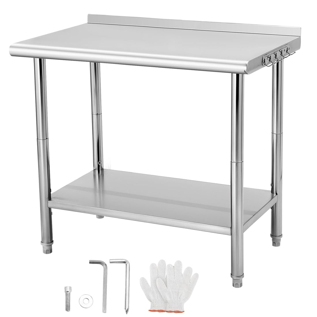 Tavolo da lavoro in acciaio inossidabile Garvee 36 x 24 x 35 pollici - Banco da lavoro professionale resistente con ganci e regolazione dell'altezza per cucina, officina o spazio commerciale