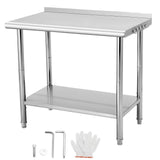 Tavolo da lavoro in acciaio inossidabile Garvee 36 x 24 x 35 pollici - Banco da lavoro professionale resistente con ganci e regolazione dell'altezza per cucina, officina o spazio commerciale - Argento
