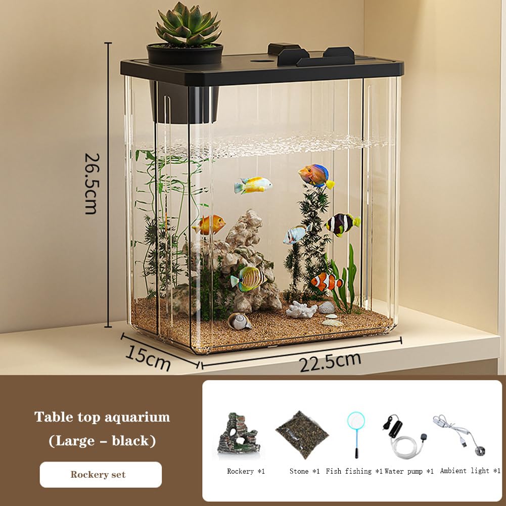 Kit di avviamento per mini acquario Garvee in acrilico con pompa e luce LED, trasparente, per gamberetti e piccoli pesci, decorazione da tavolo
