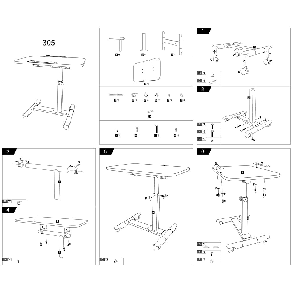 Tavolino da letto Garvee con ruote, altezza regolabile, pieghevole, struttura robusta, tavolo portatile per laptop, ufficio domestico, regolabile, nero