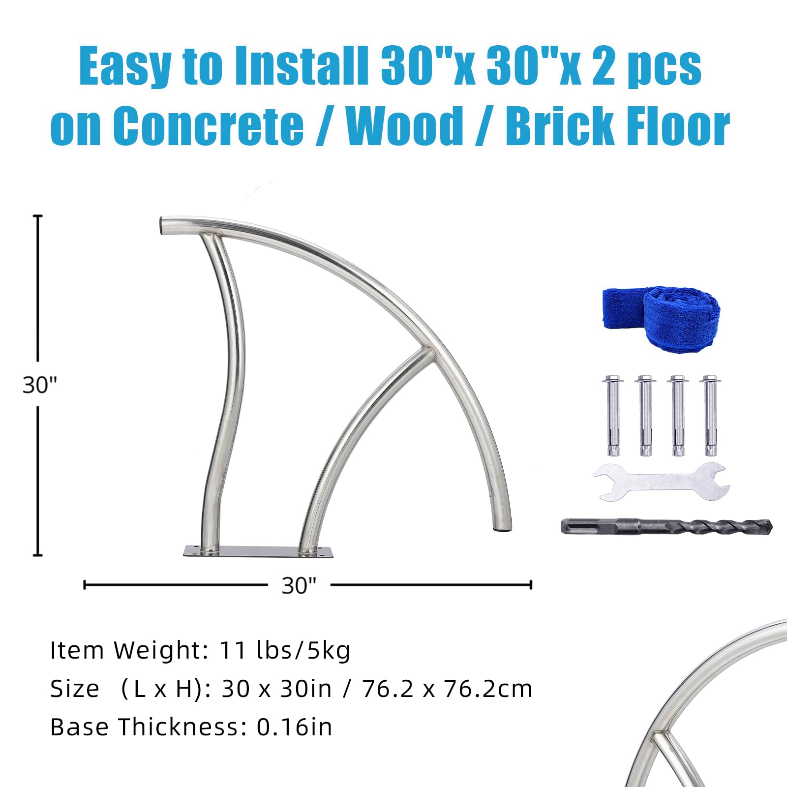 Corrimano per piscina Garvee, 2 pezzi, 30"x30", acciaio inossidabile 304, antiruggine, copertura maniglia blu, per piscine interrate, robusto
