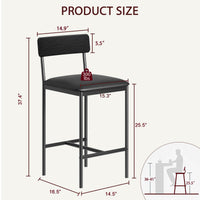 Set 4 sgabelli da bar Garvee con rivestimento in PU, poggiapiedi, ergonomici per cucina e appartamento, 37.4" H, nero rustico