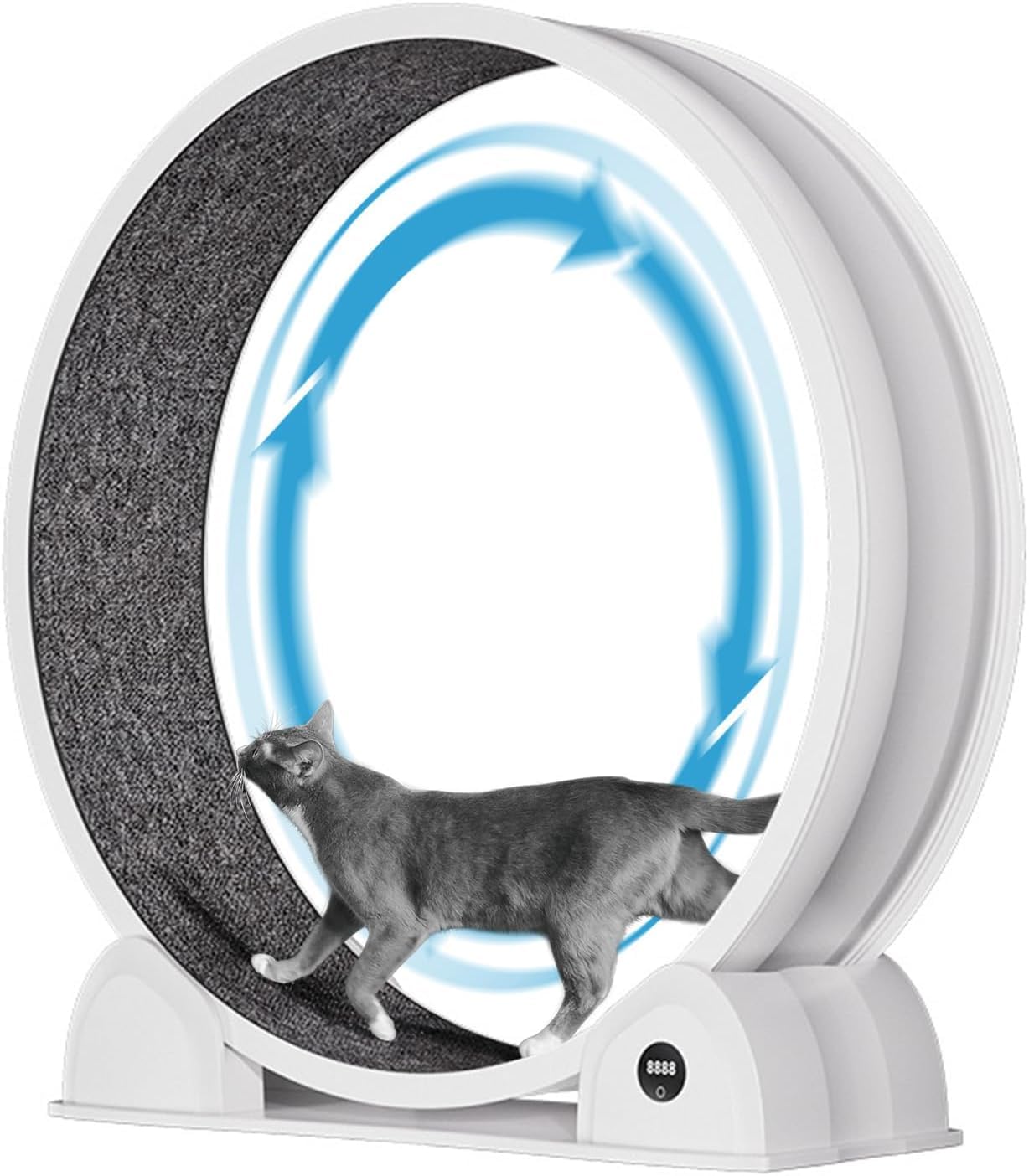 Ruota per esercizi per gatti Garvee da 45 pollici silenziosa con contapassi, pista da corsa staccabile in moquette, materiale ABS, stabile per la salute in ambienti chiusi, multifunzionale, grande, grigio