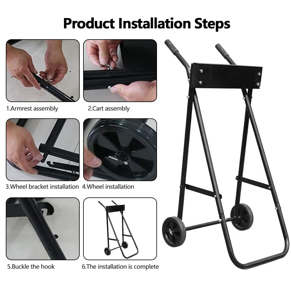 Carrello per motore fuoribordo Garvee, capacità 85 kg, supporto pieghevole per riparazione e trasporto imbarcazioni, altezza 99 cm, ferro, nero