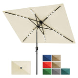 Garvee Ombrellone Solare Rettangolare 305x198 cm con Luci LED, Crank e Tilt a Pulsante, Poliestere UV Resistente, Acciaio, Giardino e Piscina, Ventilato, Bianco - Beige