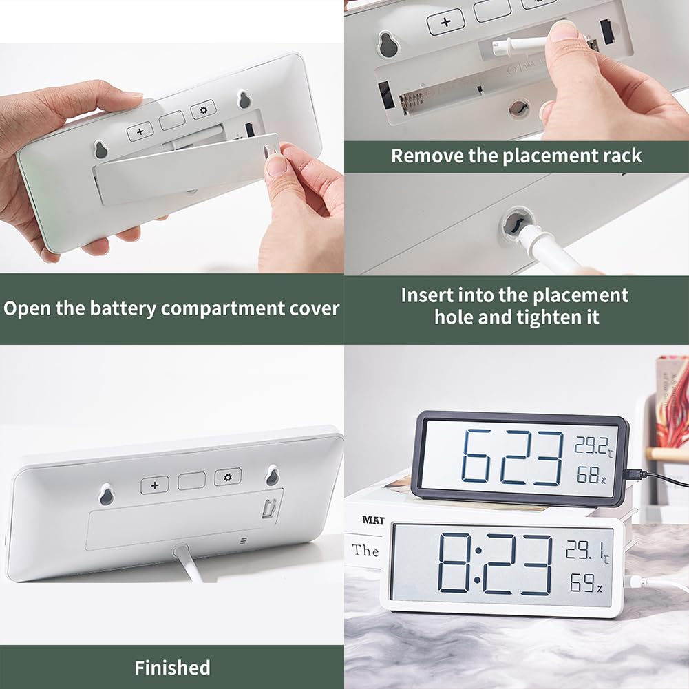 Garvee Orologio Digitale LED Silenzioso con Data, Temperatura e Umidità - Ricaricabile, Design Moderno in Plastica, USB/AAA, 12/24H - Per Camera da Letto e Ufficio
