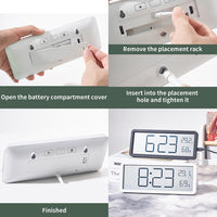 Garvee Orologio Digitale LED Silenzioso con Data, Temperatura e Umidità - Ricaricabile, Design Moderno in Plastica, USB/AAA, 12/24H - Per Camera da Letto e Ufficio