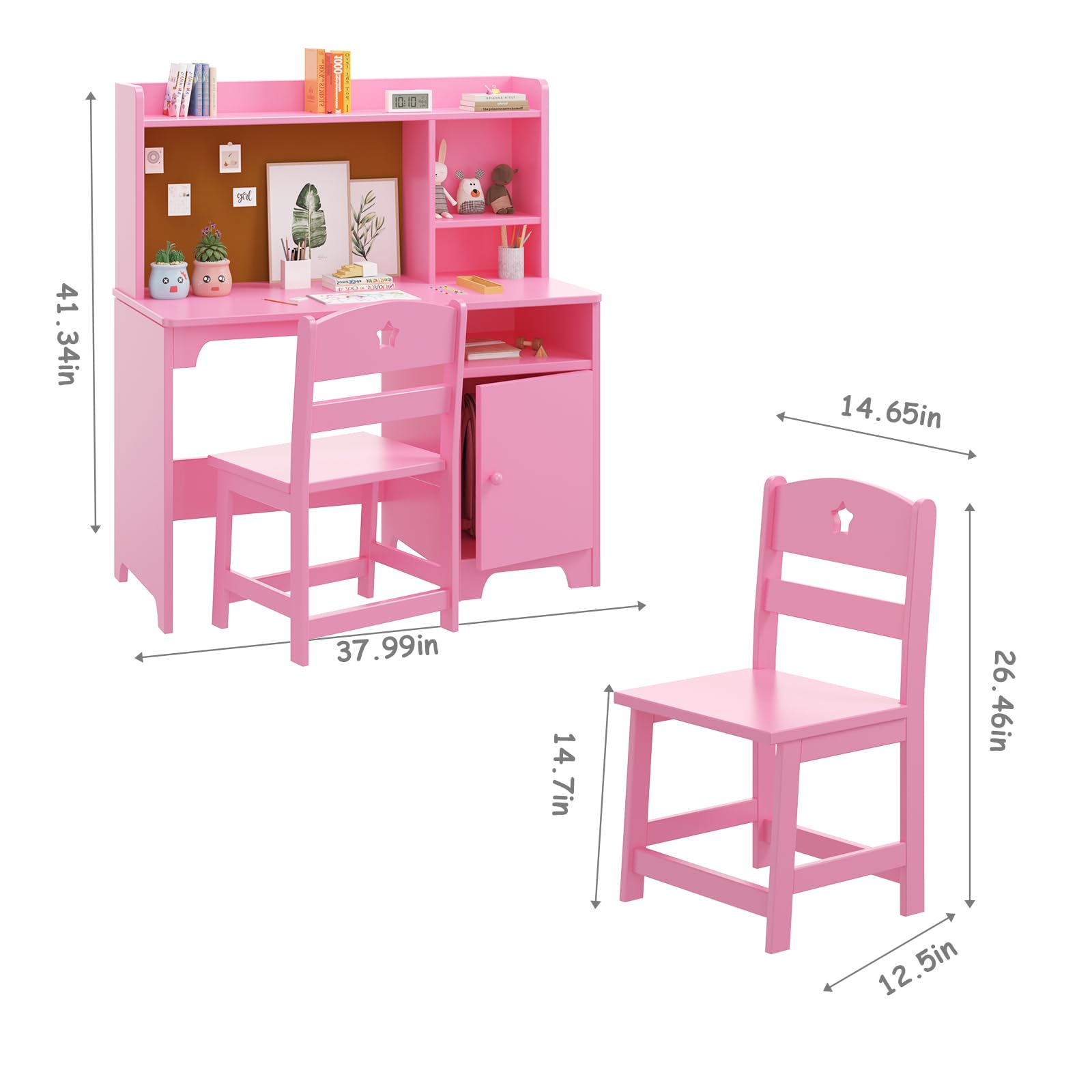 Scrivania per bambini Garvee con sedia, in legno, ergonomica, con spazio di archiviazione, per bambini dai 3 ai 12 anni, studio, camera da letto, resistente ai graffi