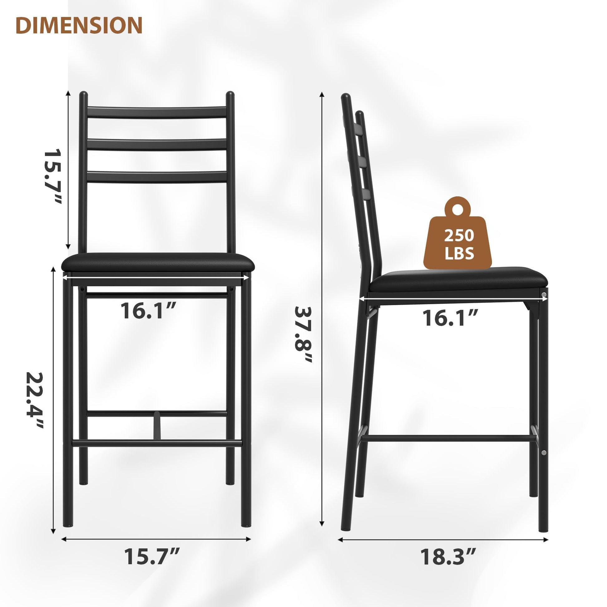 Set di 2 sgabelli da bar Garvee, metallo, seduta imbottita in similpelle, schienale ergonomico, per cucina e bar, robusti, neri