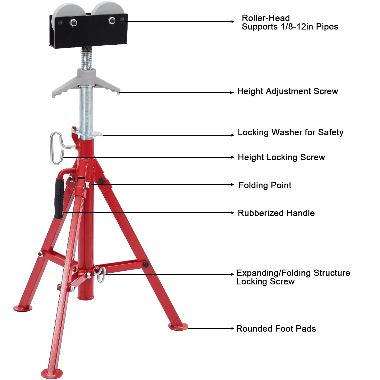 Supporto regolabile per tubi in acciaio Garvee - Altezze 28-52 pollici con ruote, pieghevole per saldatura e tubazioni
