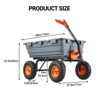 Autocarro con cassone ribaltabile per impieghi gravosi Garvee, capacità di 408 kg, pneumatici fuoristrada da 33 cm, maniglia 2 in 1, telaio in metallo, scarico rapido, per giardino e cortile, robusto grigio