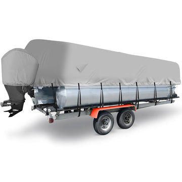 Garvee Heavy Duty Pontoon Boat Cover 21''-24'' Marine-Grade Impermeabile Grigio per Barca Trasportabile