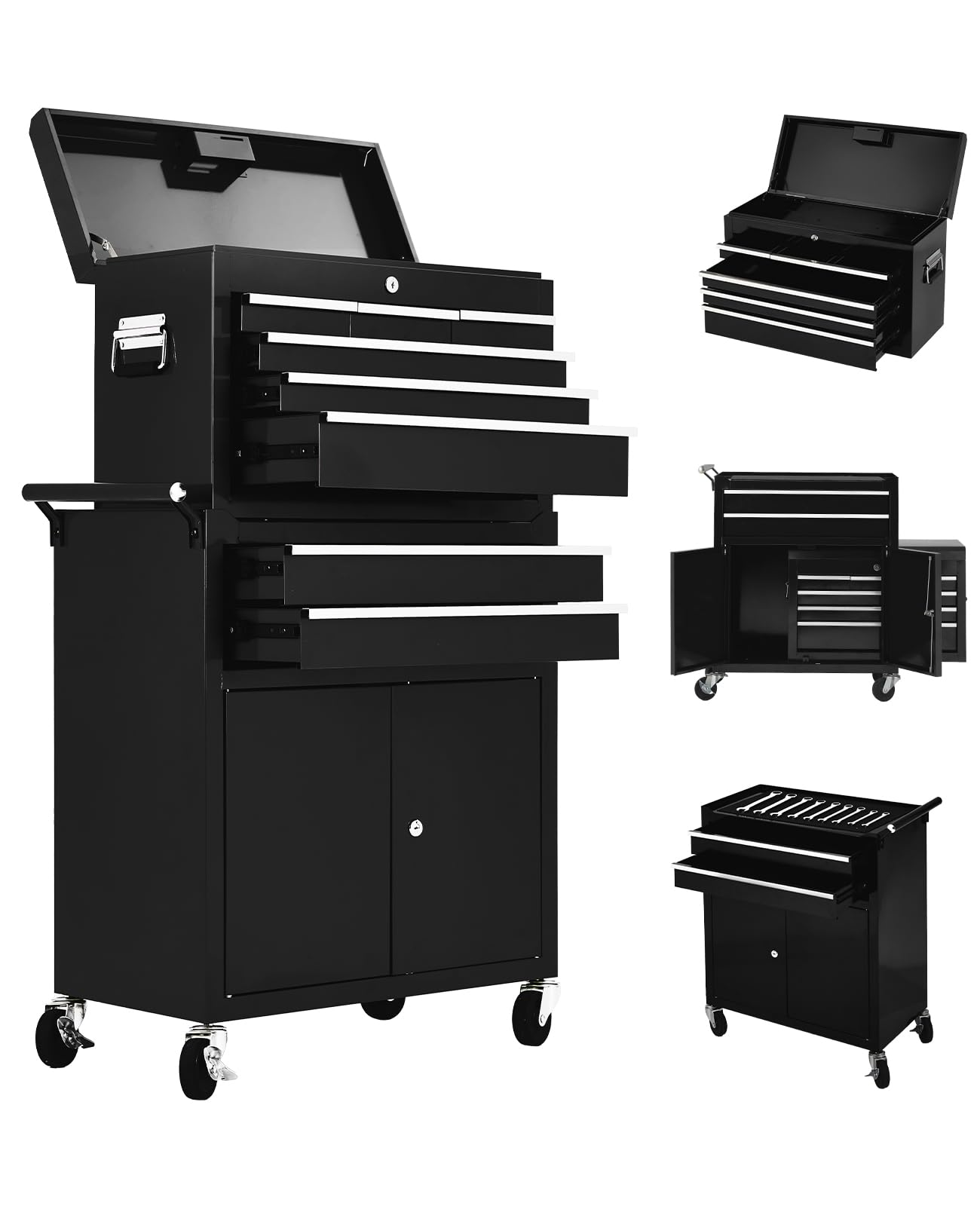 Armadio portautensili Garvee con 8 cassetti, mobile, 2 in 1 staccabile, in metallo, con serratura, per officina e garage, 24 pollici, nero