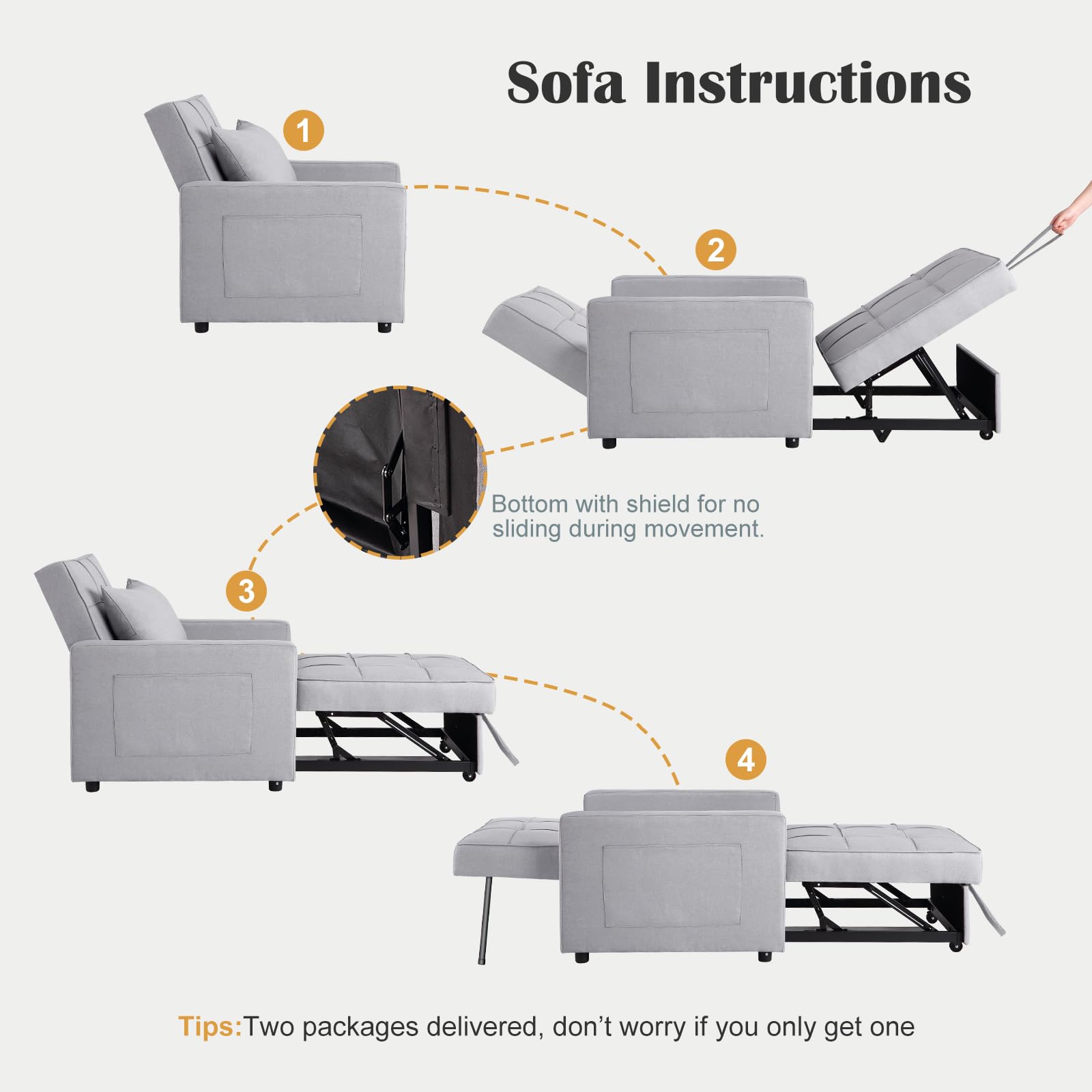 Divano letto/poltrona letto 3 in 1 Garvee con funzione letto, tessuto di lino per la casa, 192 x 96 x 59 cm, grigio chiaro