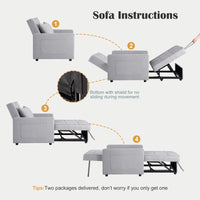 Divano letto/poltrona letto 3 in 1 Garvee con funzione letto, tessuto di lino per la casa, 192 x 96 x 59 cm, grigio chiaro