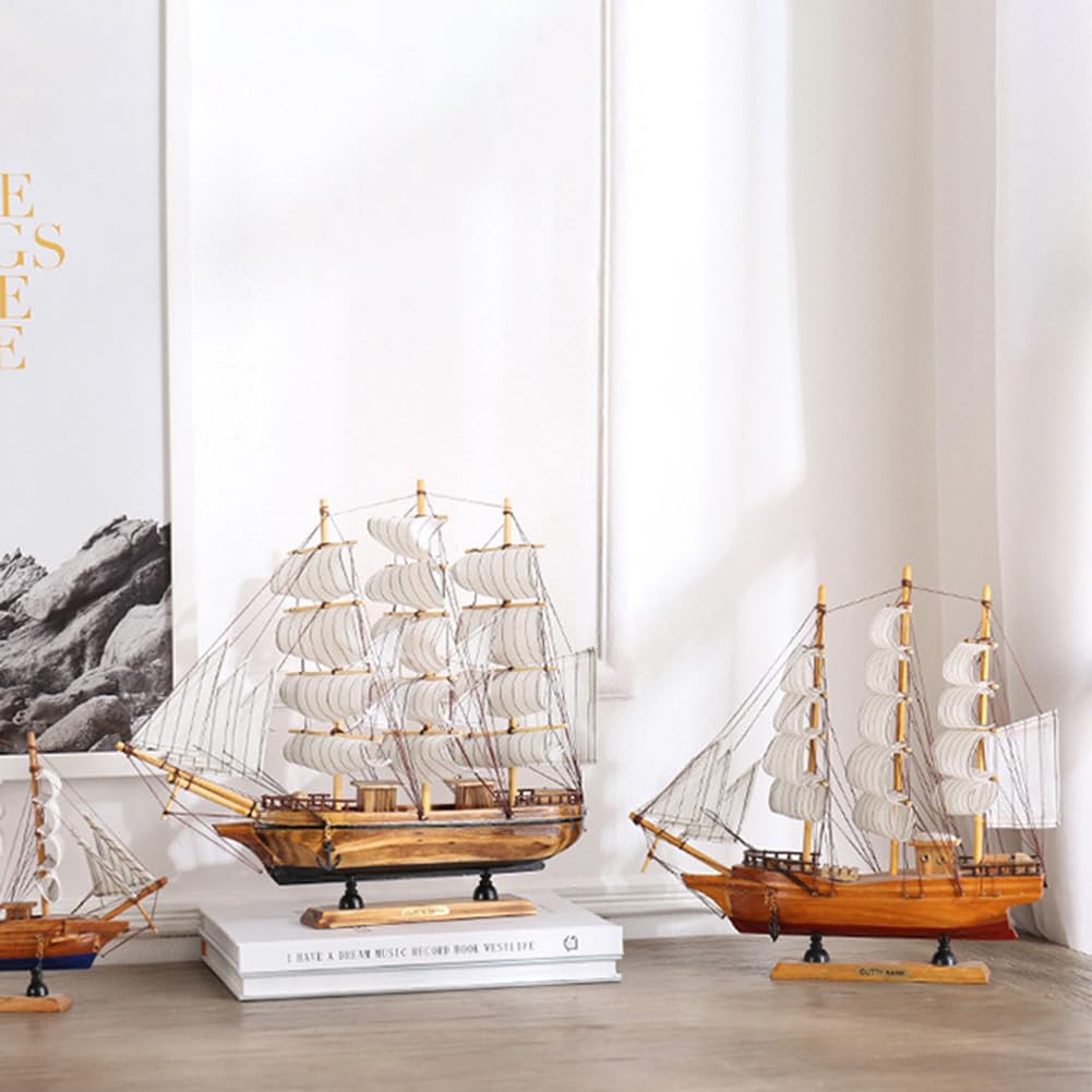GARVEE Modello di barca a vela in legno con corda leggera, decorazione nautica per Natale, soggiorno, ufficio, decorazione da scrivania