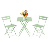 Garvee Set Bistro Da Esterno 3 Pezzi Tavolo E 2 Sedie Pieghevoli Metallo Verde Per Balcone E Giardino - Green