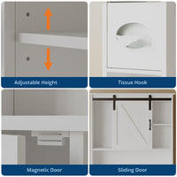 Mobiletto portaoggetti sopra il WC Garvee con anta scorrevole, ripiano regolabile, porta carta igienica, bianco, legno, salvaspazio per bagno e lavanderia