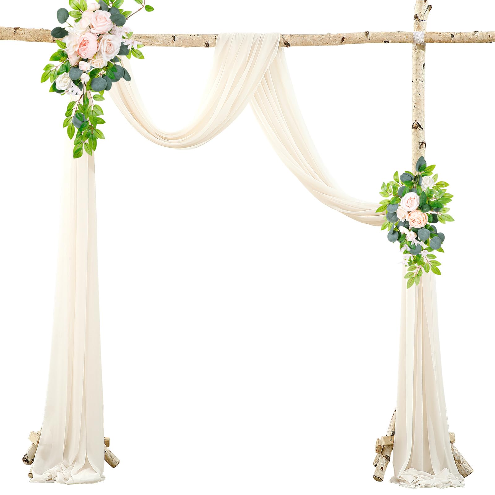 Garvee Tenda da esterno in tulle per matrimoni, drappeggio sospeso in tessuto di garza, 2 piedi x 18 piedi, materiale morbido bianco avorio