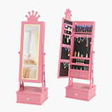 Armadio Gioielli per Bambine Garvee con Specchio a Figura Intera, LED, 3 Cassetti, Design Anti-Ribaltamento, Tema Principessa, Protezione Materiale - Pink