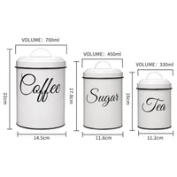 Contenitori per la conservazione Garvee con coperchio, set da 3, contenitori in metallo per caffè, tè e zucchero, bianchi, 1,5 l, ermetici, impilabili