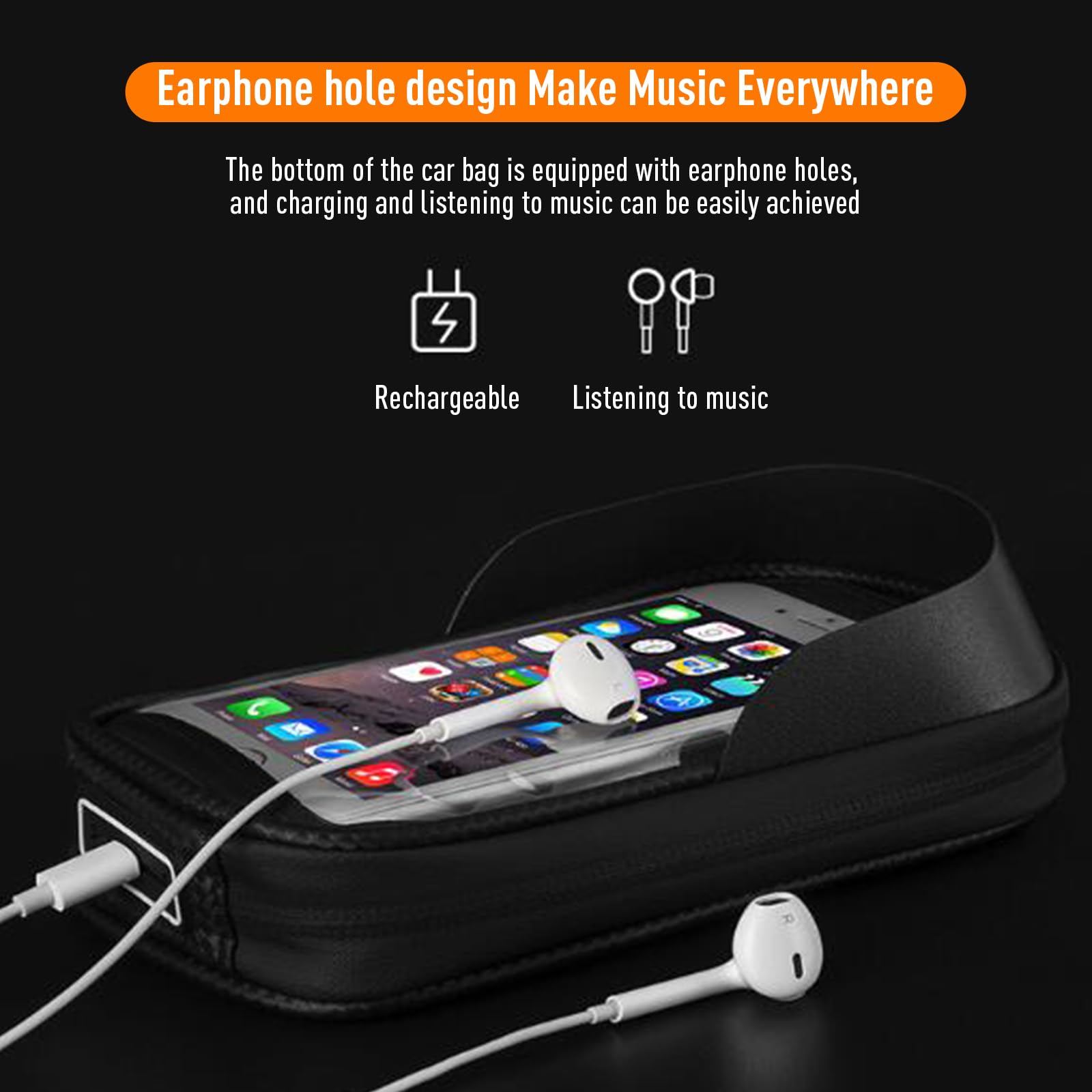 Garvee Sac de Cadre de Vélo Étanche Réfléchissant avec Support Téléphone TPU Sensible pour VTT et Cyclisme Urbain, Taille Adaptée Moins de 6,4 Pouces, Noir