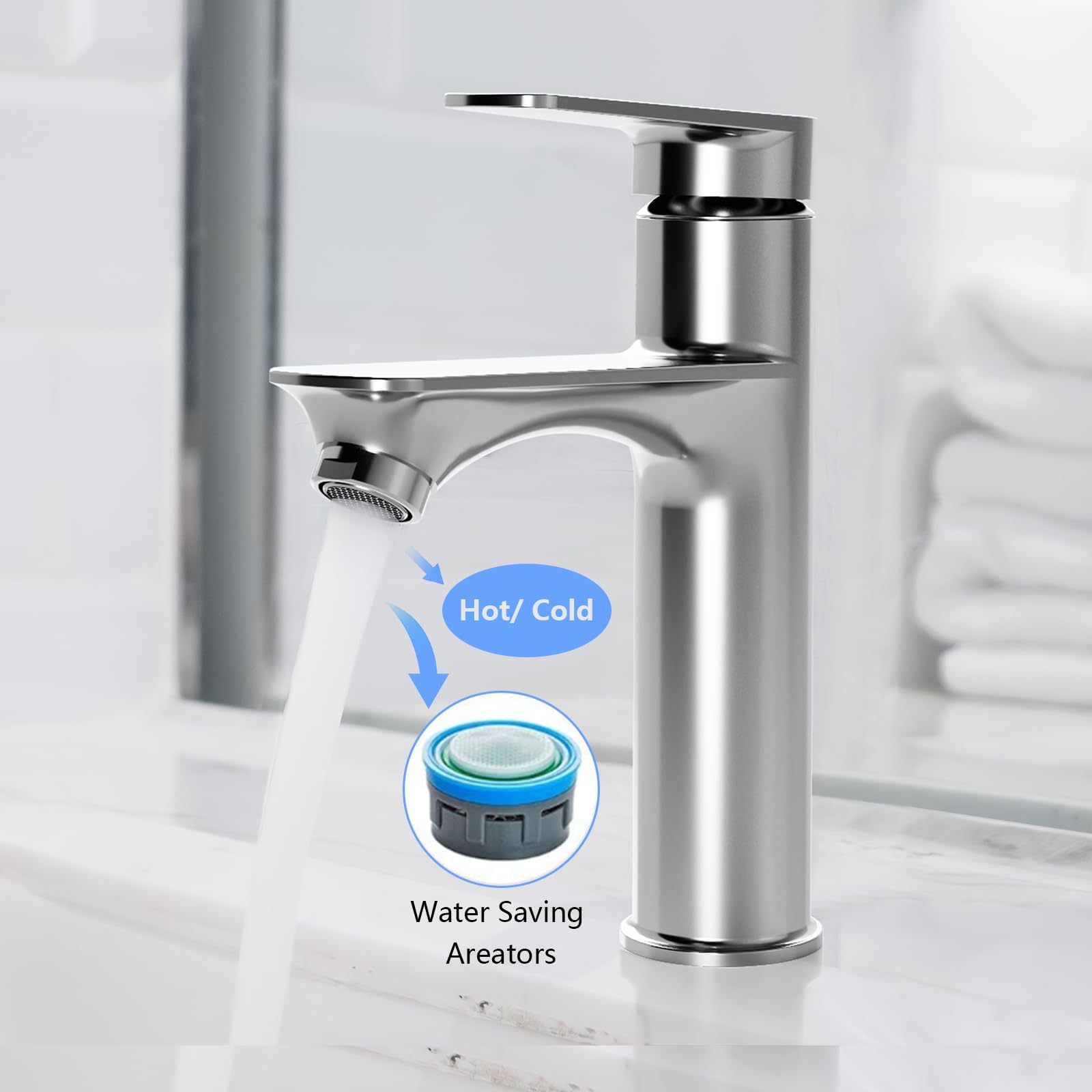 Rubinetto per lavabo Garvee, caldo/freddo, 11,8 cm, cromato