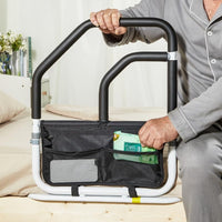 Garvee Barriera di sicurezza per letto per anziani con doppio corrimano, borsa portaoggetti, telaio in acciaio, nero, 68x63x62 cm