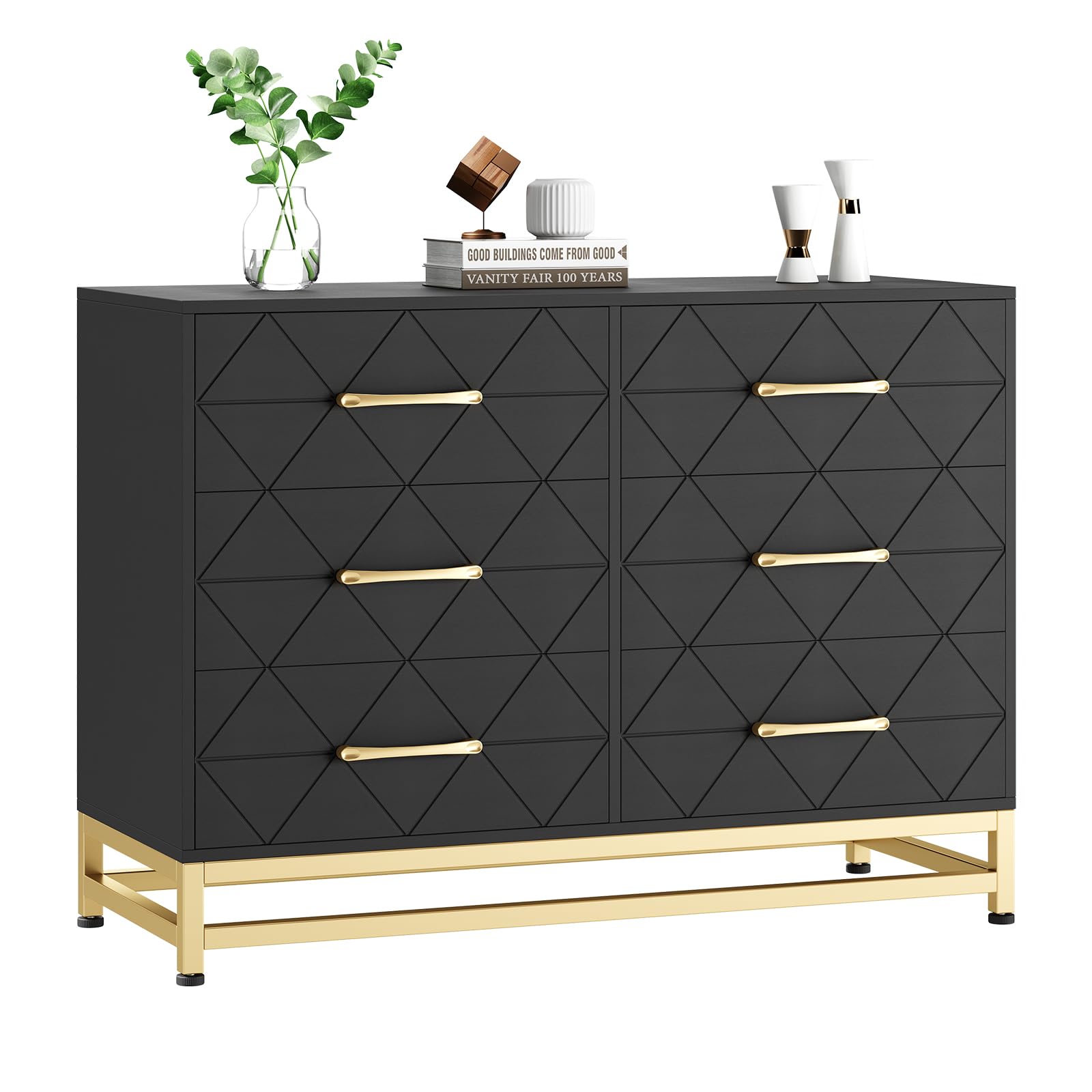 Cassettiera Garvee, camera da letto, 6 cassetti, bianca, moderna con gambe in metallo, per corridoio e soggiorno, 39,4x18,8x28,8 pollici