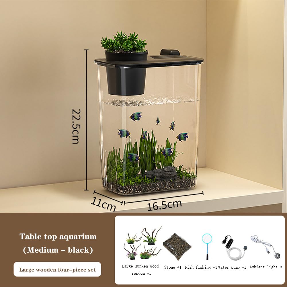 Kit di avviamento per mini acquario Garvee in acrilico con pompa e luce LED, trasparente, per gamberetti e piccoli pesci, decorazione da tavolo