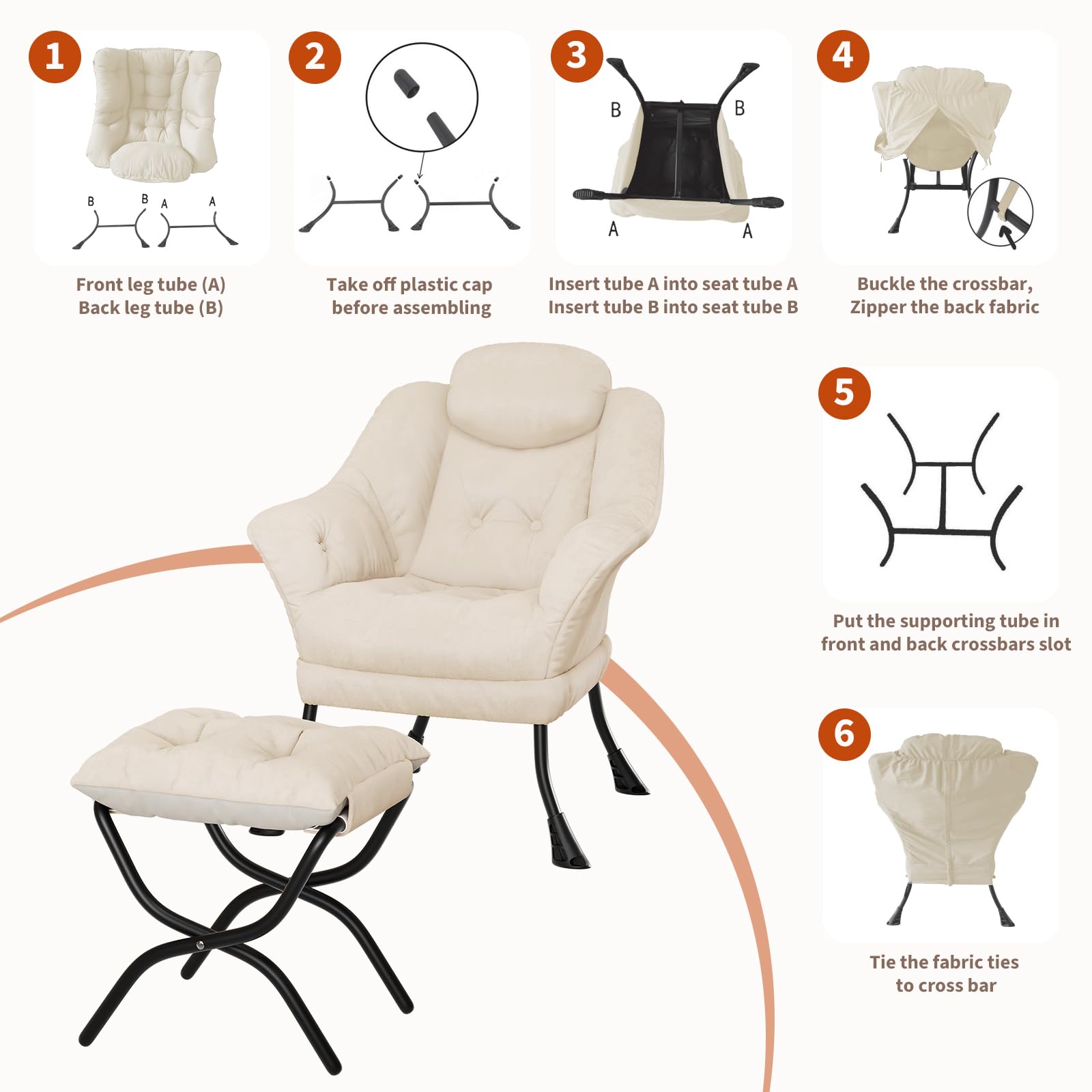 Garvee, comoda poltrona relax con poggiapiedi, ergonomica, in velluto, per soggiorno e camera da letto, pieghevole e salvaspazio