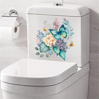 Adesivi per sedili WC Garvee con fiori e farfalle, autoadesivi, in PVC impermeabile, per la decorazione del bagno