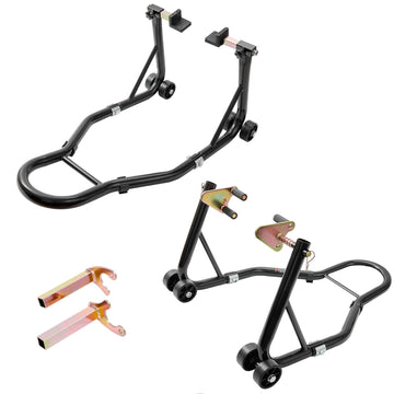 Cavalletto per moto Garvee da 850 libbre con teste forcella regolabili per manutenzione moto sportive e da cross, acciaio, 4 ruote, nero
