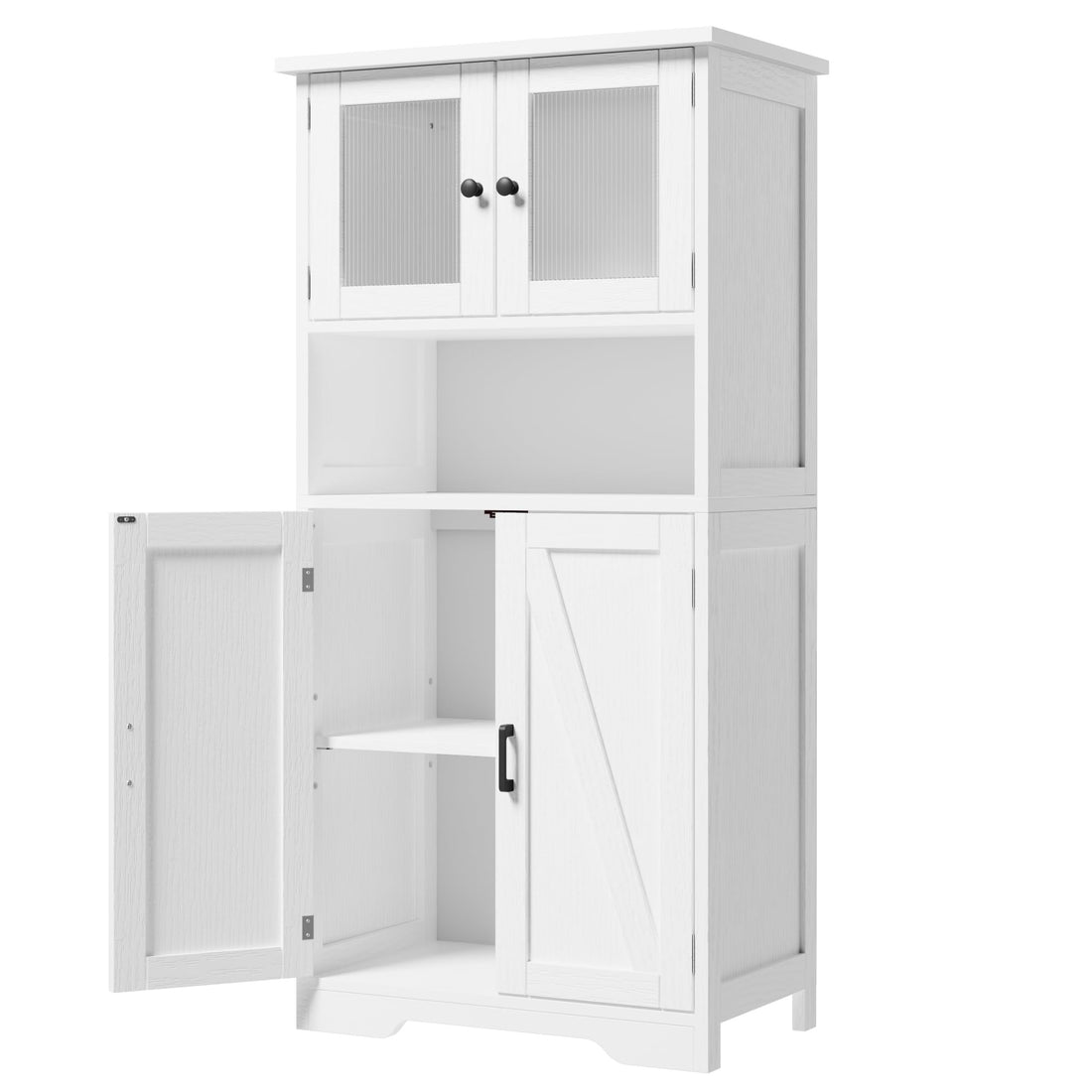 Mobiletto alto da bagno Garvee con ante in vetro, ripiani regolabili, MDF, bianco, indipendente, moderno per bagno e cucina 23.6"L x 11.8"P x 50.4"A