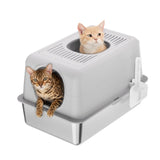 Lettiera per gatti Garvee in acciaio inox XL con bordo alto e coperchio per gatti di grandi dimensioni, metallo, inodore, antiscivolo, con porta paletta, 23,62x15,75x15 pollici