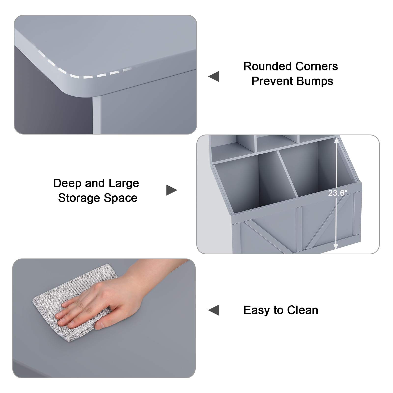 Libreria per bambini e organizer per giocattoli Garvee con 3 ripiani aperti, 2 grandi scatole, grigio per cameretta e sala giochi, robusta, sicura, MDF, 35,4"x16,5"x36,2"